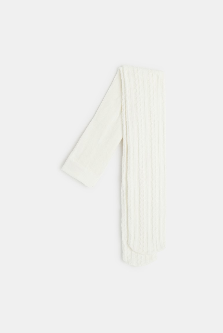 Collants chauds en tricot torsadé blancs fille 1