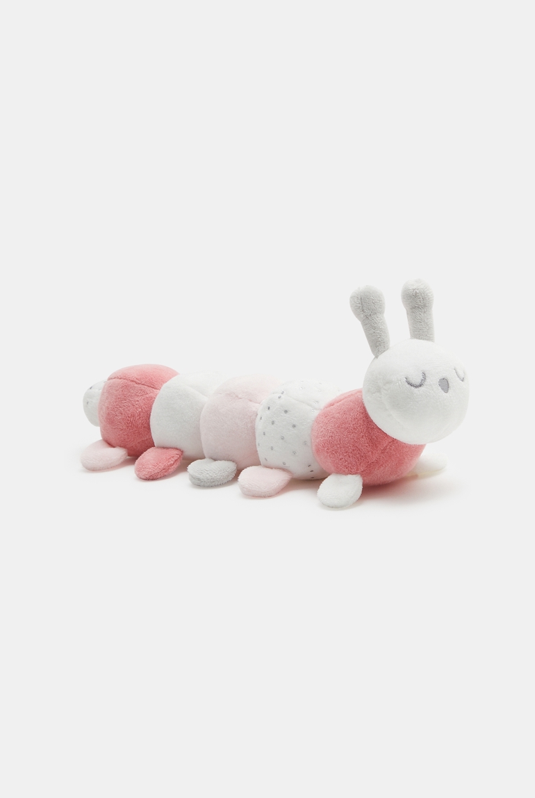 Peluche hochet chenille rose naissance 1