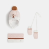 Bonnet + snood + moufles coordonnés motif Lapin rose bébé fille