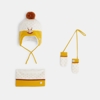 Bonnet + snood + moufles coordonnés motif renard jaune bébé fille