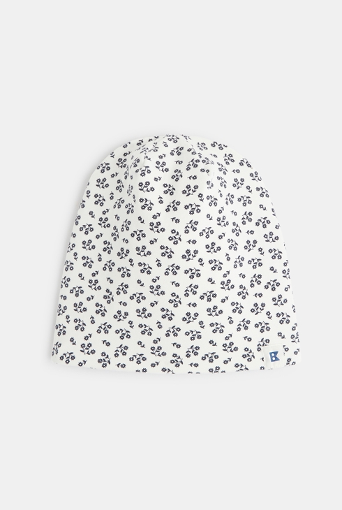 Bonnet en maille imprimé fleurs bleu fille 1