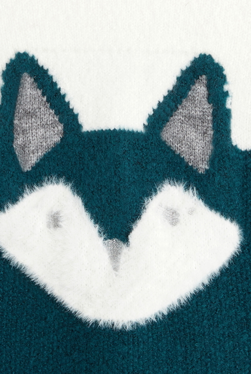 Pull fluffy à col rond vert fille 2