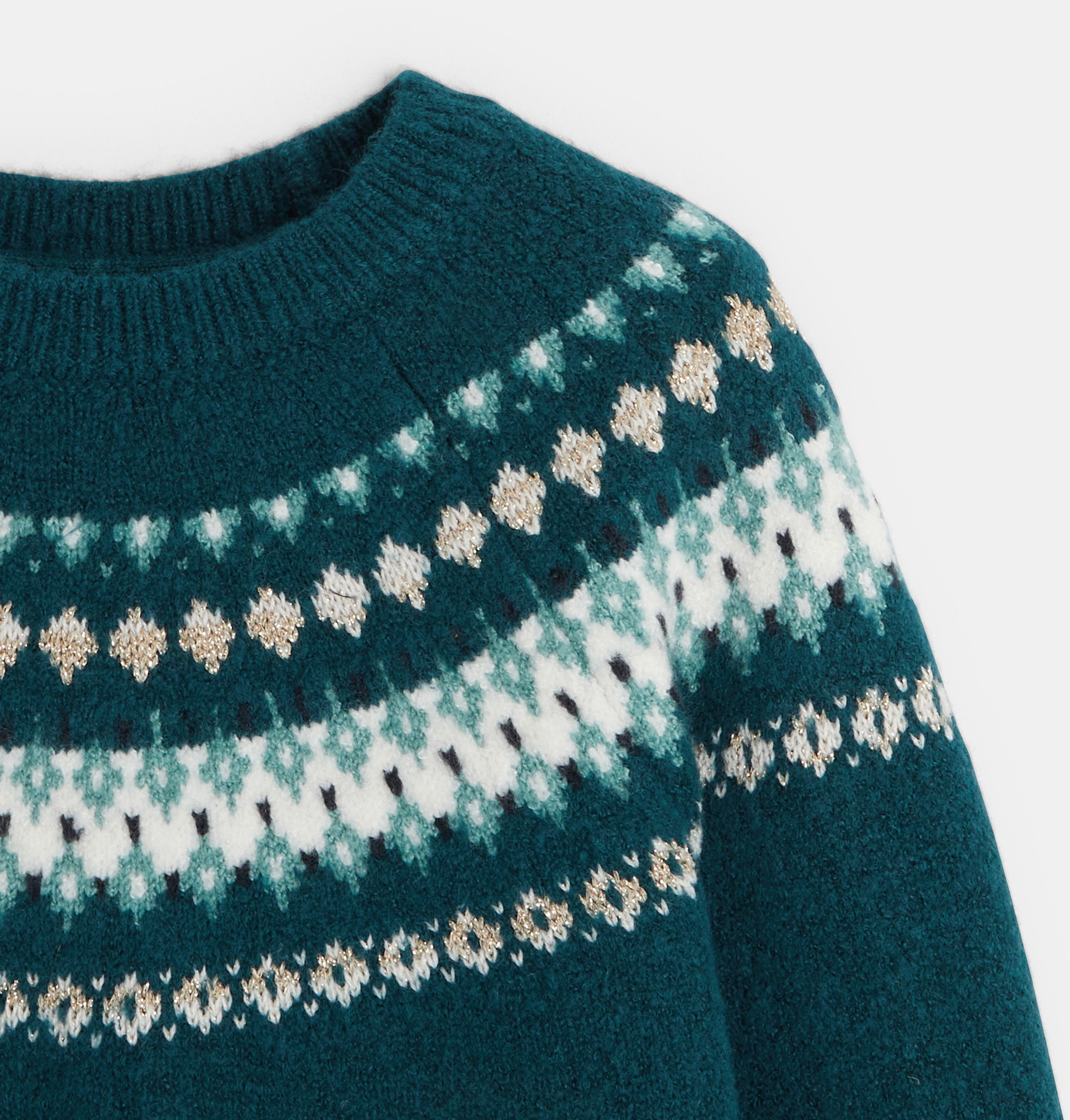 Skandinavski pulover z žakarskim motivom zelena deklica 2