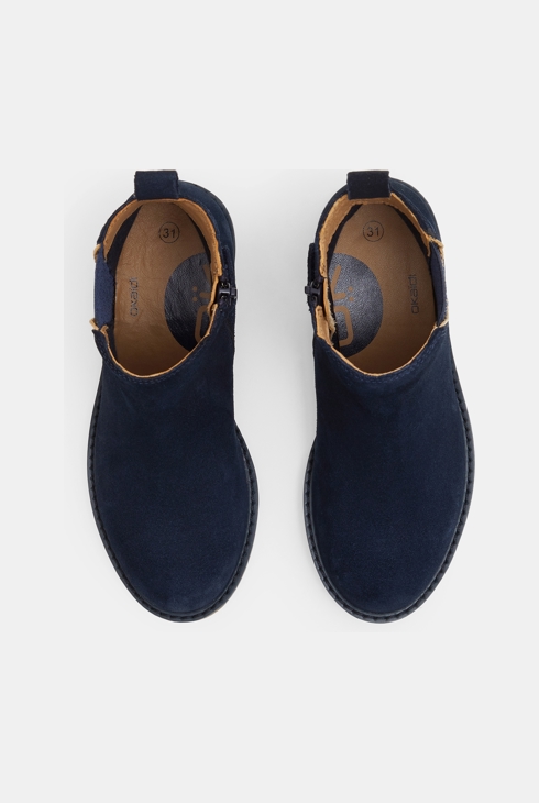 Chelsea-Stiefel aus verziertem Spaltleder Blau Mädchen
