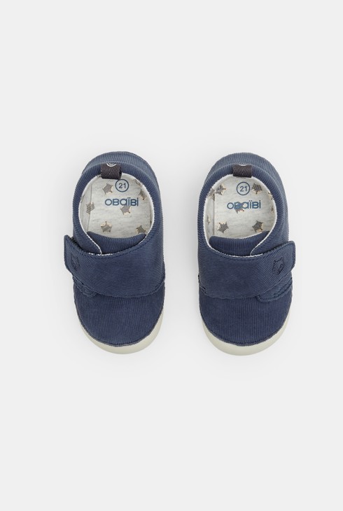 Laufgitter-Hausschuhe aus Cord Blau Baby Jungen 2