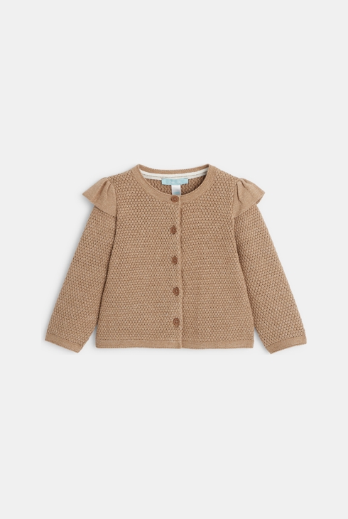 Gilet maille fantaisie irisée à volants beige bébé fille 1