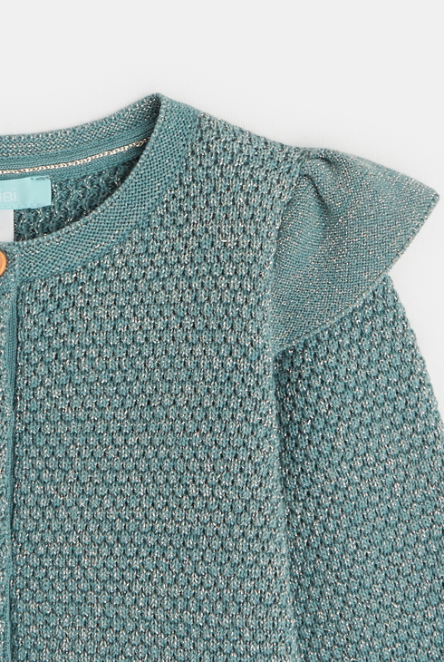 Gilet maille fantaisie irisée à volants vert bébé fille
