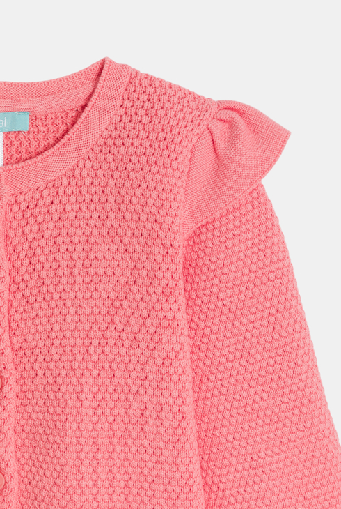 Gilet maille fantaisie irisée à volants orange bébé fille