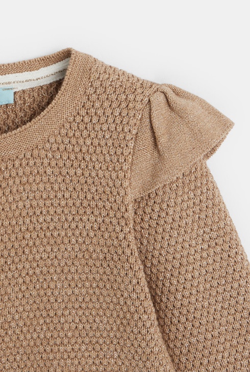 Gilet maille fantaisie irisée à volants beige bébé fille 2