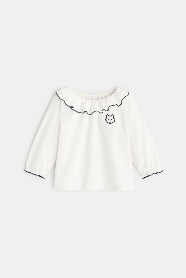 T-shirt à col volants fruits bleu bébé fille 1
