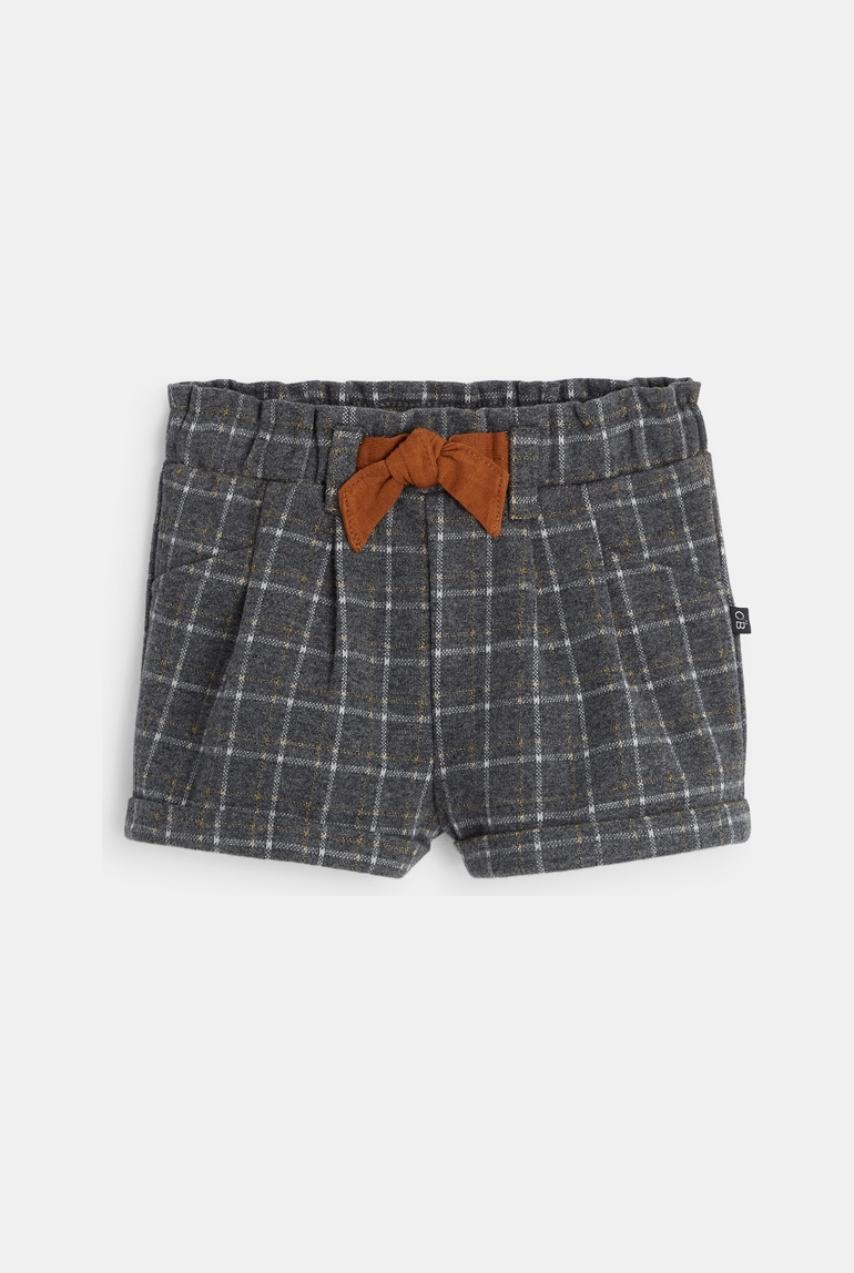 Short flanellisé à carreaux gris bébé fille 1