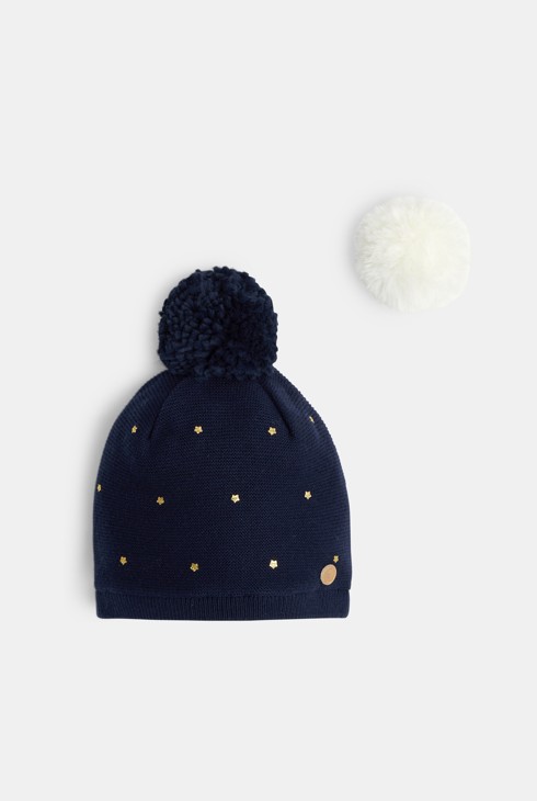 Bonnet étoilé à pompon interchangeable bleu fille 2