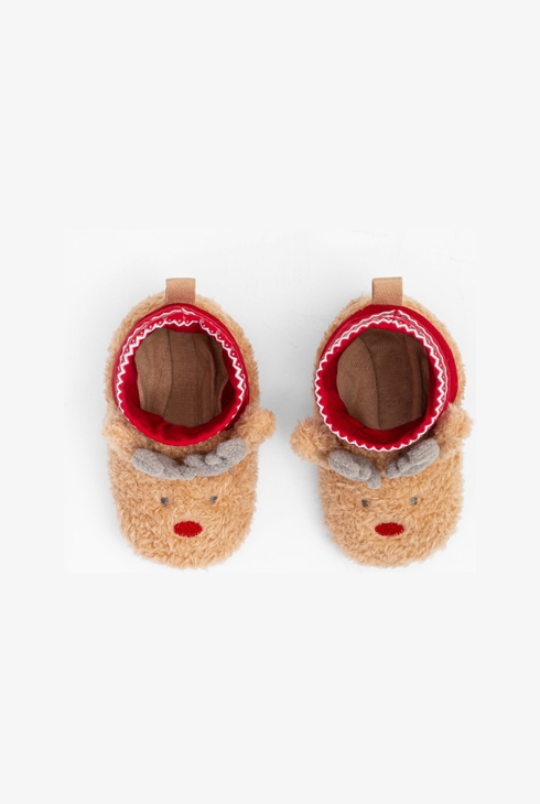 Chaussons chaussettes Noël beige naissance