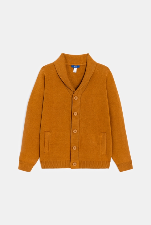 Cardigan abbottonato con collo sciallato marrone per bambino 1