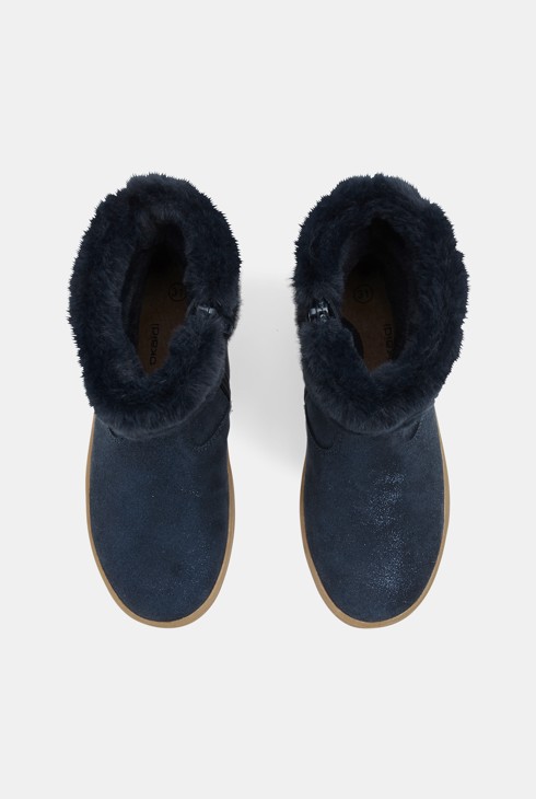 Boots croûte de cuir irisée col fourré bleues fille 2