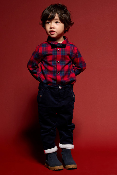 Pantalone in velluto fantasia con risvolti blu bimbo 1