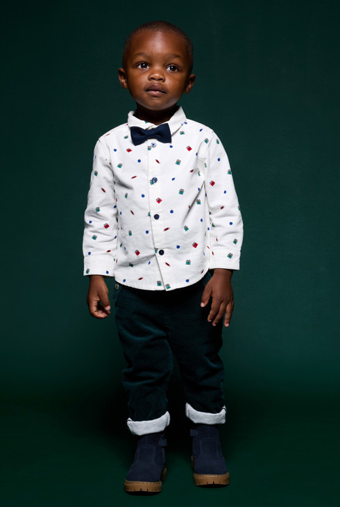 Pantalon velours fantaisie à revers vert bébé garçon 1