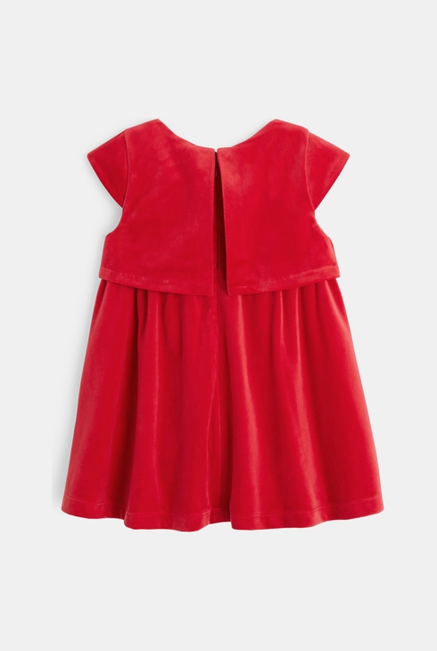 Robe de fêtes en panne de velours rouge bébé fille