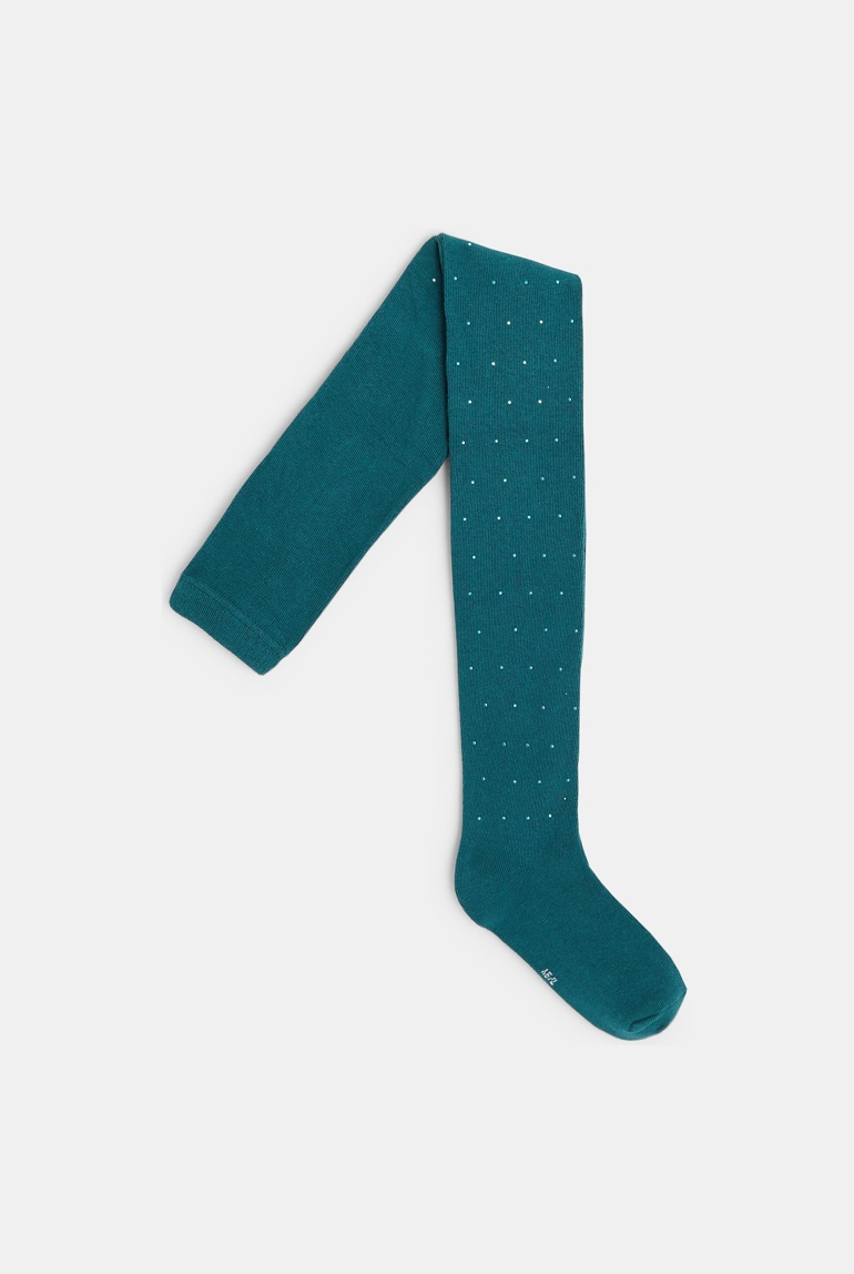 Collants chauds à petits pois vert fille 1