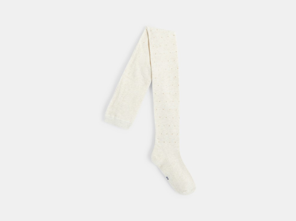 Warme kousenbroek met kleine stippen beige meisje 1