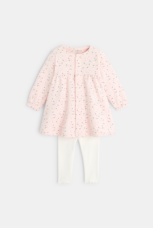 Florales Jersey-Kleid und Leggings Rosa Geburt 1