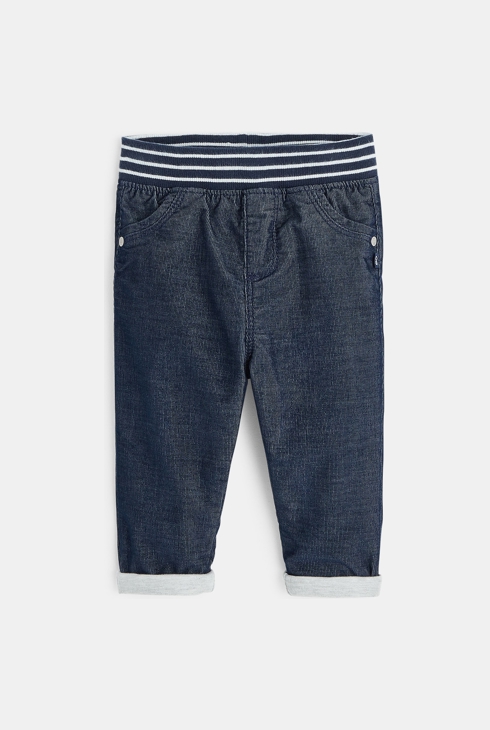 Niebieskie spodnie sztruksowe z gumką w pasie dla małych chłopców 1