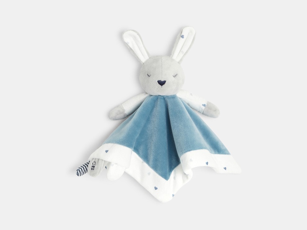 Flaches Hasenschmusetuch und Geschenkbox Blau Geburt 1