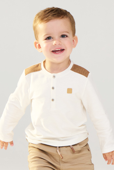 T-shirt tunisien flammé à patchs blanc bébé garçon
