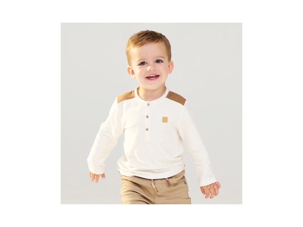 Camiseta tunecina de algodón flameado con parches blanca bebé niño 1