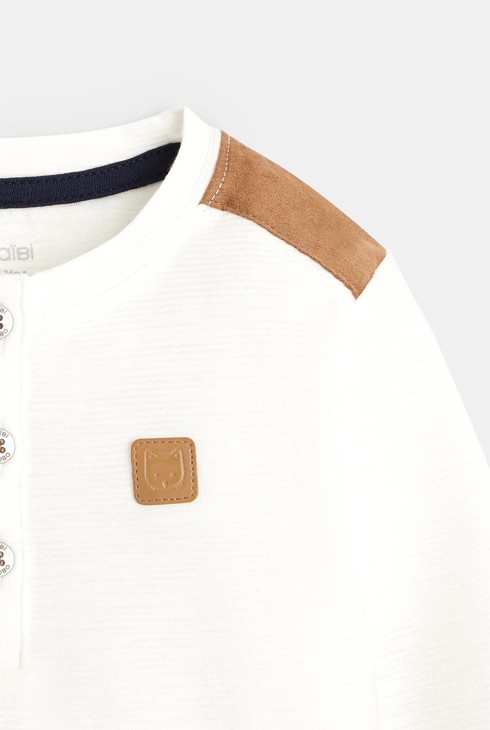 T-shirt tunisien flammé à patchs blanc bébé garçon