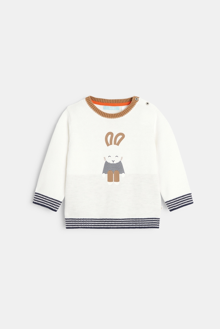Pull motif lapin blanc bébé garçon 1