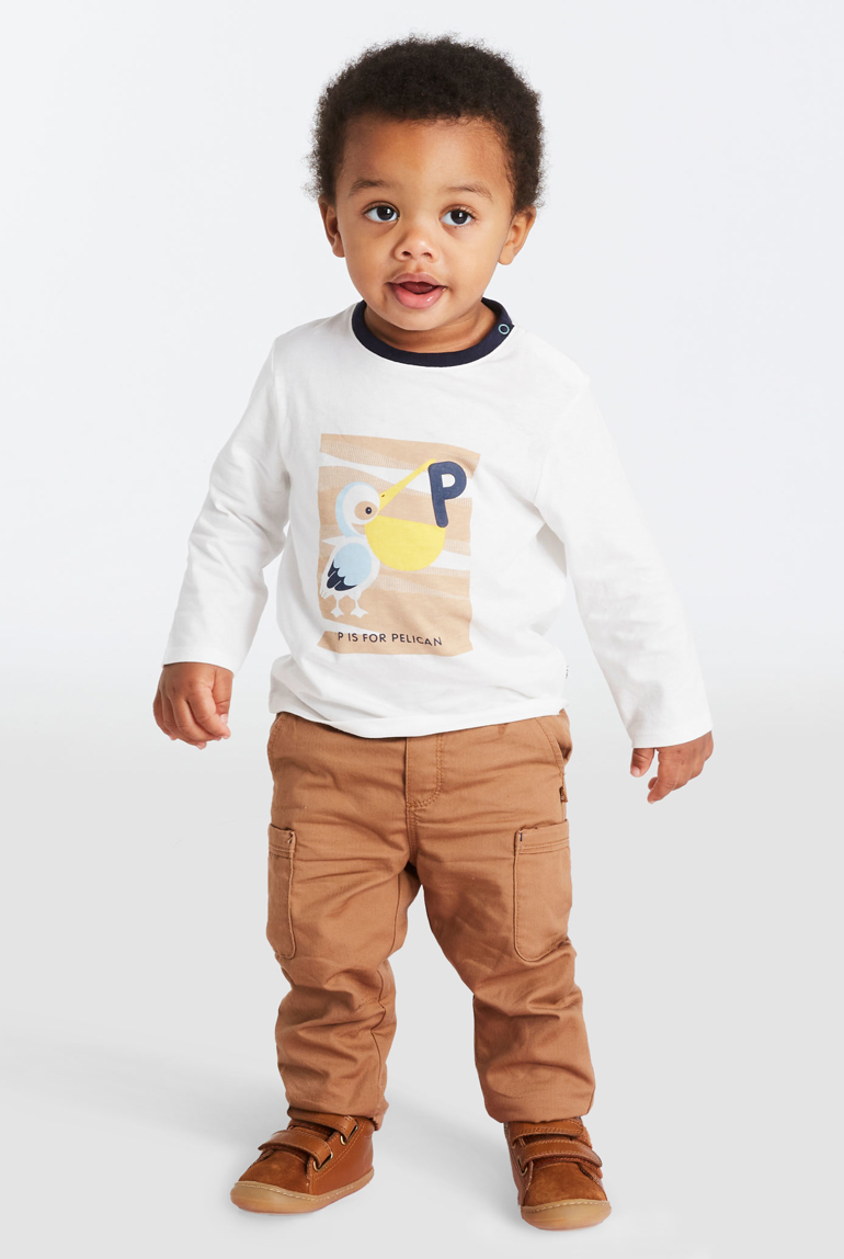 Pantalon toile chevrons multipoches marron bébé garçon 1