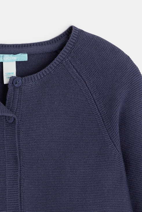 Gilet tricot à revers bleu bébé fille