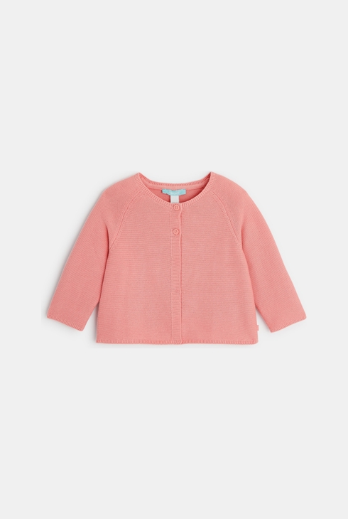 Gilet tricot à revers rose bébé fille 1
