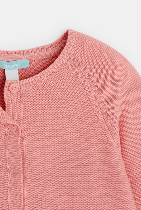 Gilet tricot à revers rose bébé fille 2