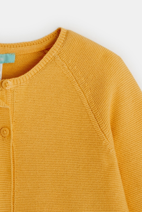 Gilet tricot à revers jaune bébé fille