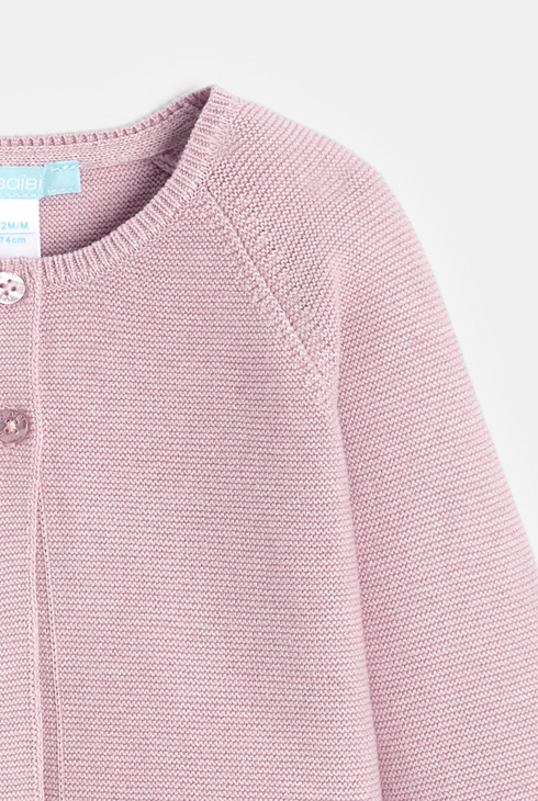 Gilet tricot à revers mauve bébé fille