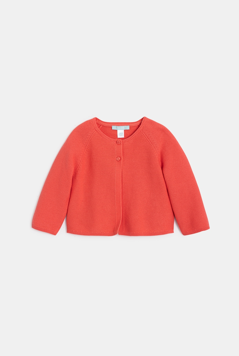 Cardigan rosa lavorato a maglia con risvolto per neonata 1