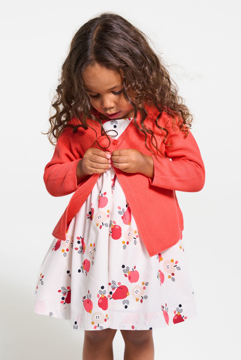 Gilet tricot à revers rose bébé fille 1