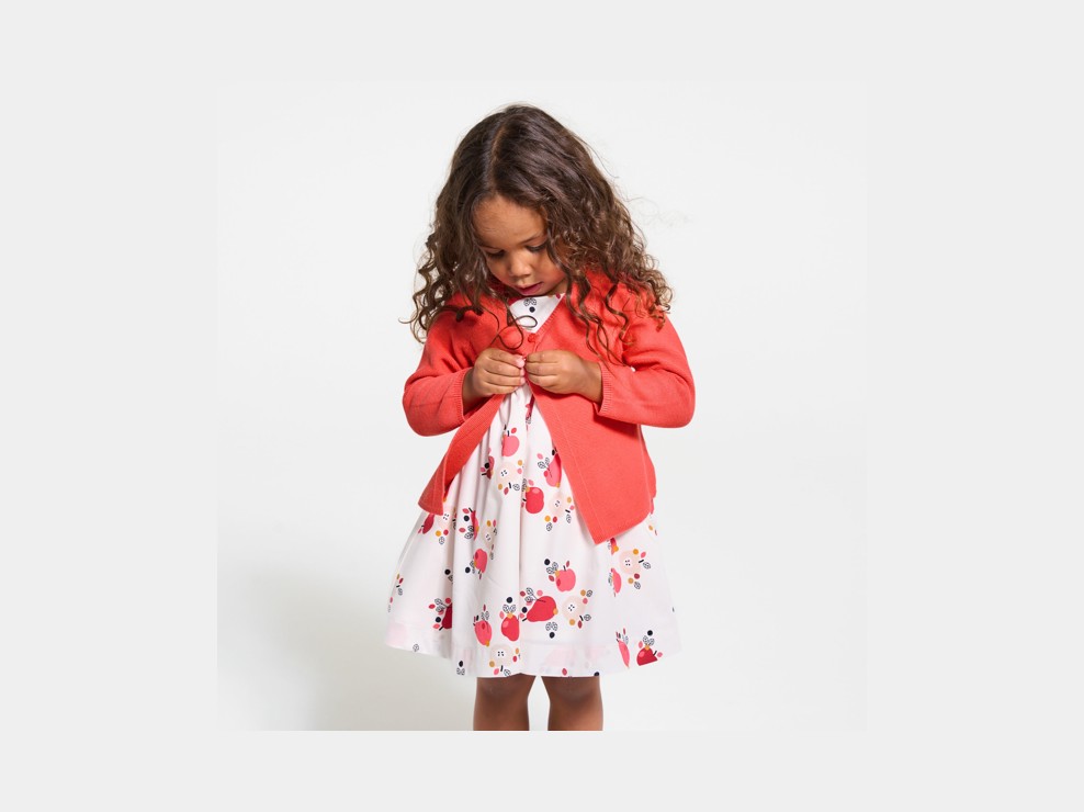Gilet tricot à revers rose bébé fille 1