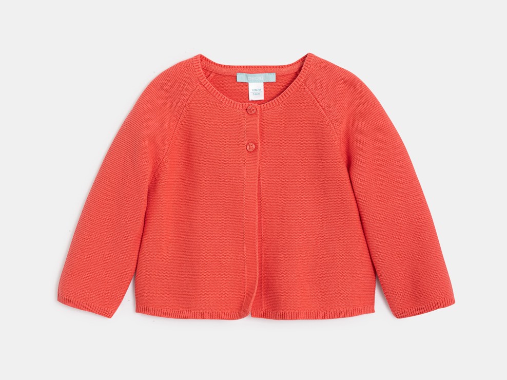 Cárdigan de punto con vuelta rosa bebé niña 2
