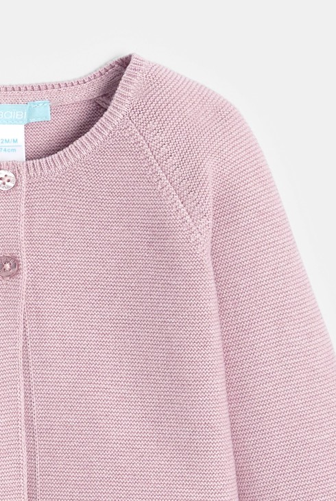 Gilet tricot à revers mauve bébé fille 2
