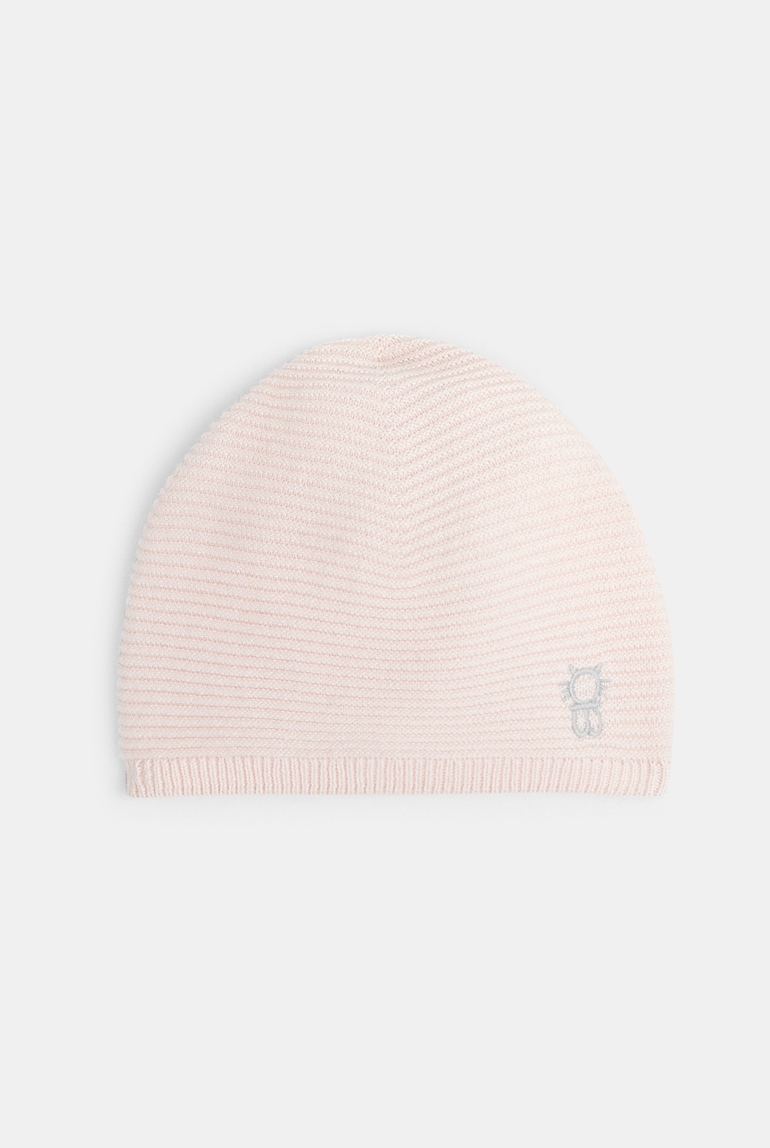 Bonnet maille côtelée rose naissance 1