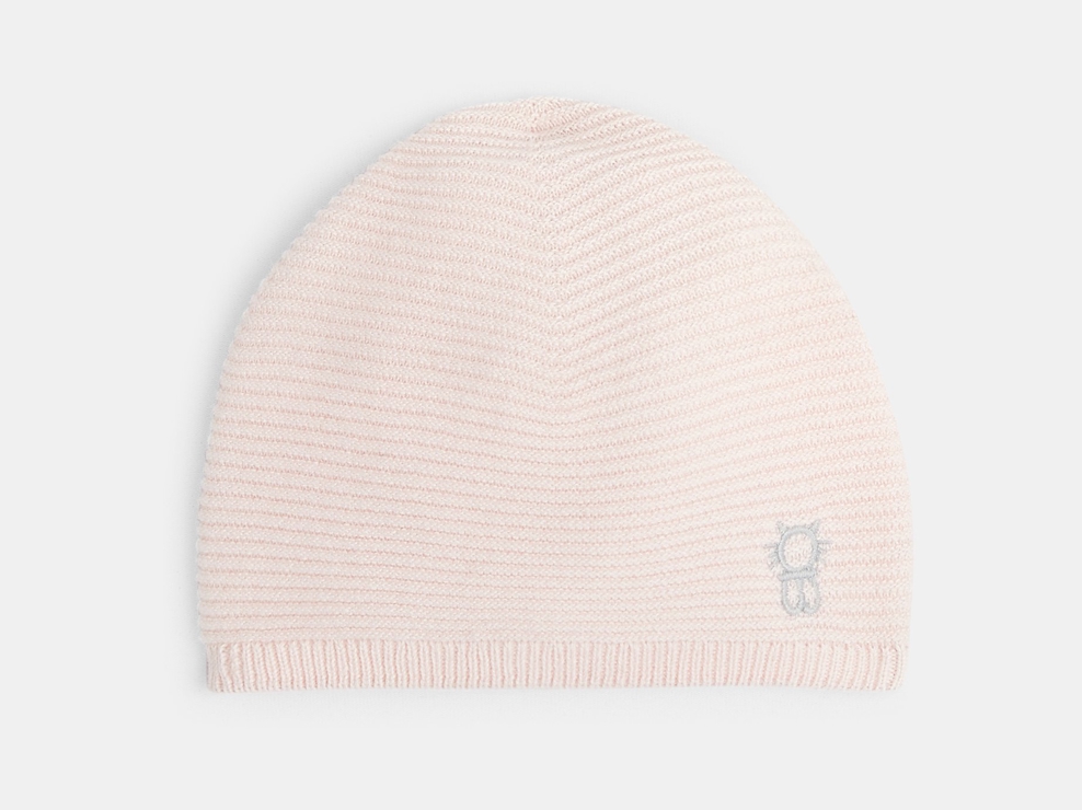 Bonnet maille côtelée rose naissance 1