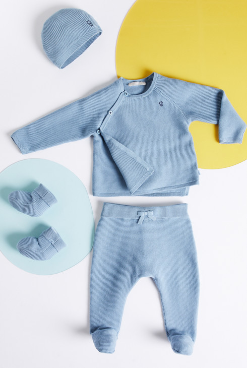 Czapka z dzianiny prążkowanej niebieski noworodek 2