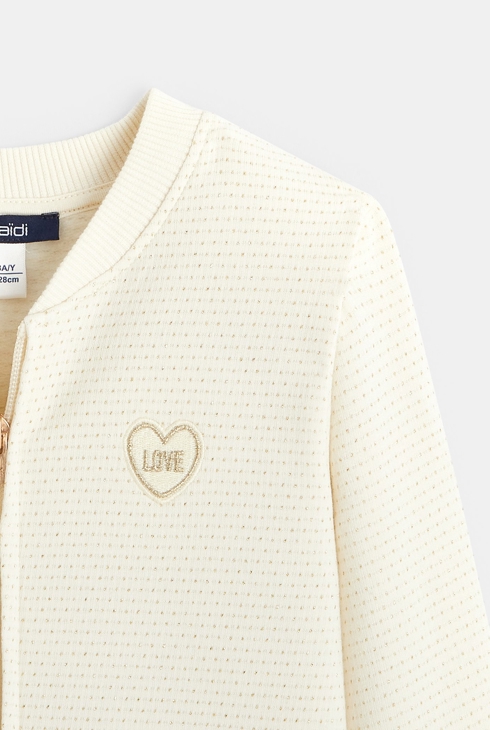 Teddy-Sweatshirt mit Reißverschluss und schillernden Punkten Beige Mädchen