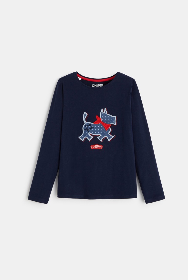 T-shirt scottish brodé Chipie bleu fille 1