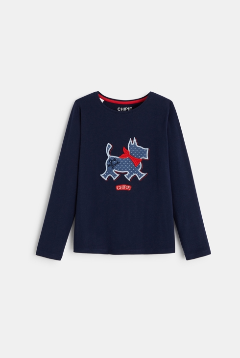 Camiseta Scottish bordado Chipie para niña azul niña 1