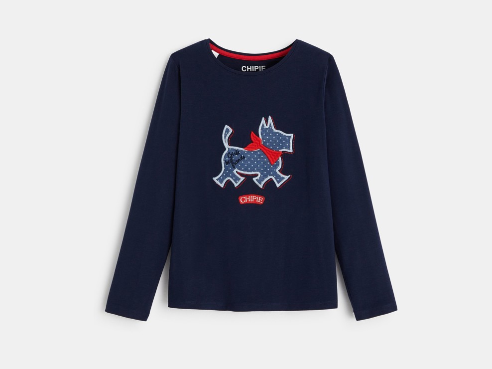 T-Shirt Scottish Terrier mit Stickerei Chipie für Mädchen Blau Mädchen 1