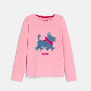 Roze Chipie meisjes-T-shirt met geborduurde Schotse terriër 1